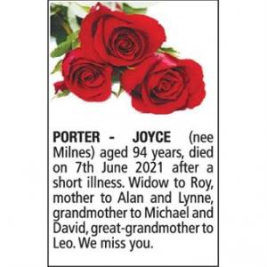 JOYCE PORTER (Nee MILNES)