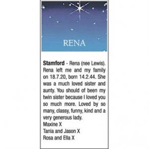 RENA STAMFORD (nee Lewis)