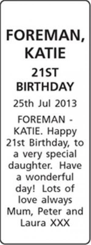 FOREMAN, KATIE